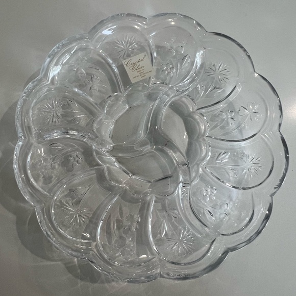 NEW CRYSTAL CLEAR "THISTLE" CRYSTAL SECTIONAL 9" SERVING DISH Fancy Dinnerware - Picture 6 of 8